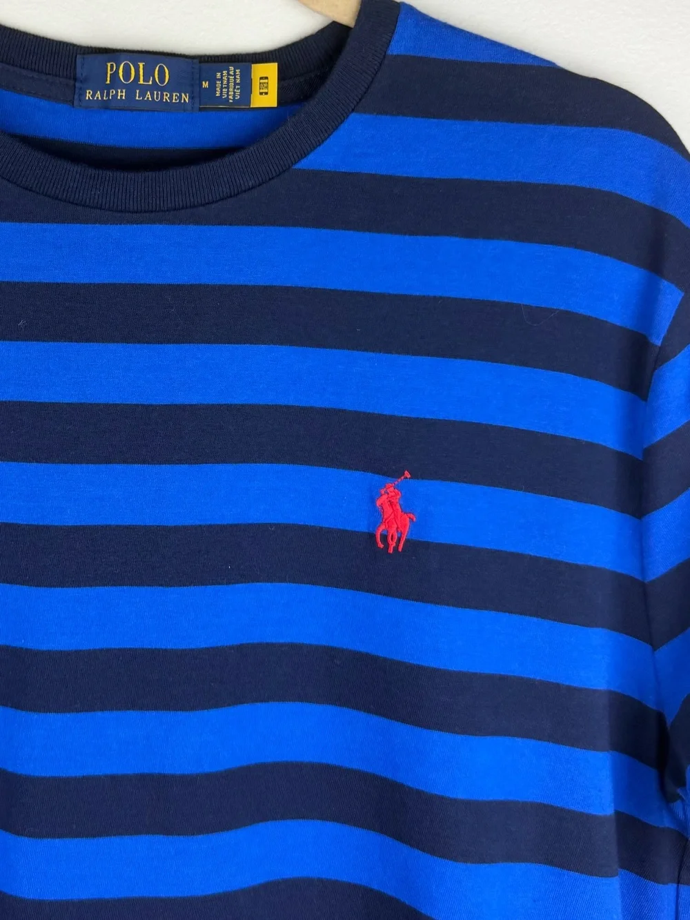 Polo by Ralph Lauren | Preppy Blue & Navy Striped Crewneck Tee with Red Pony | M